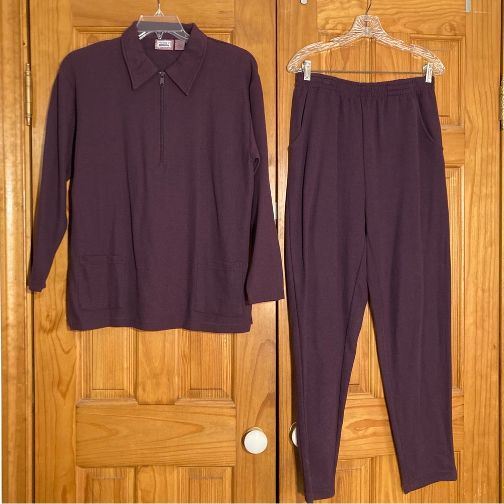 NWOT Premier International Vintage 80s 90s Top and Pull On Pants Set Purple Sz M